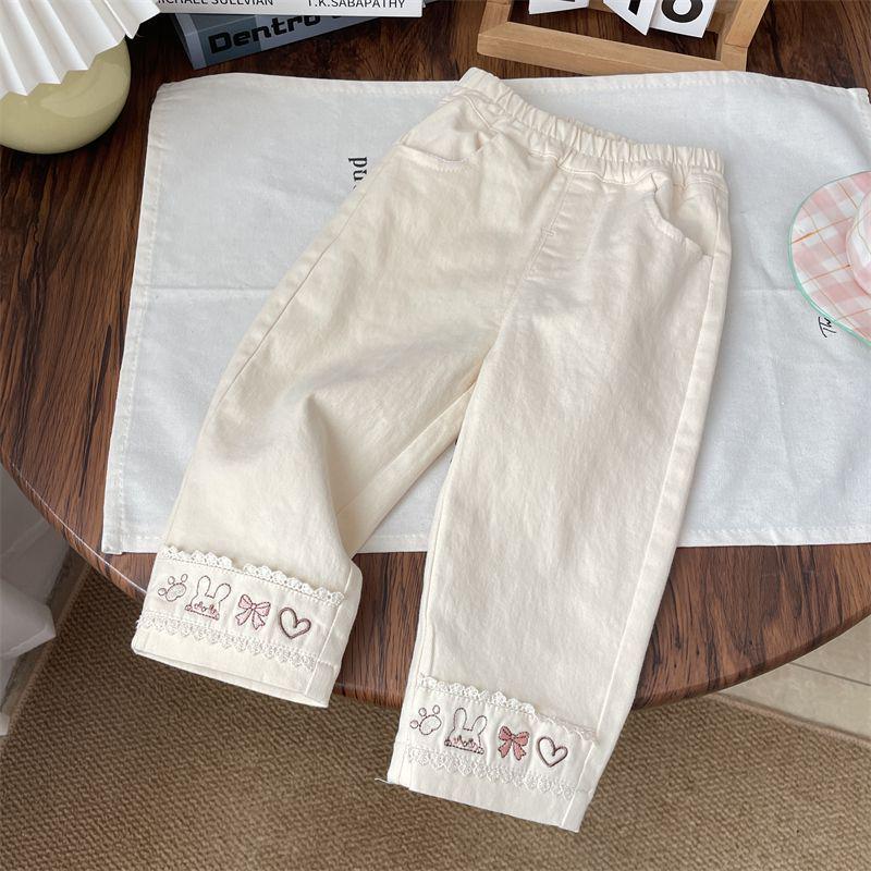 

Хлопковые гаремные брюки для девочек с мультяшной вышивкой: Стильные весенне-осенние длинные брюки 90