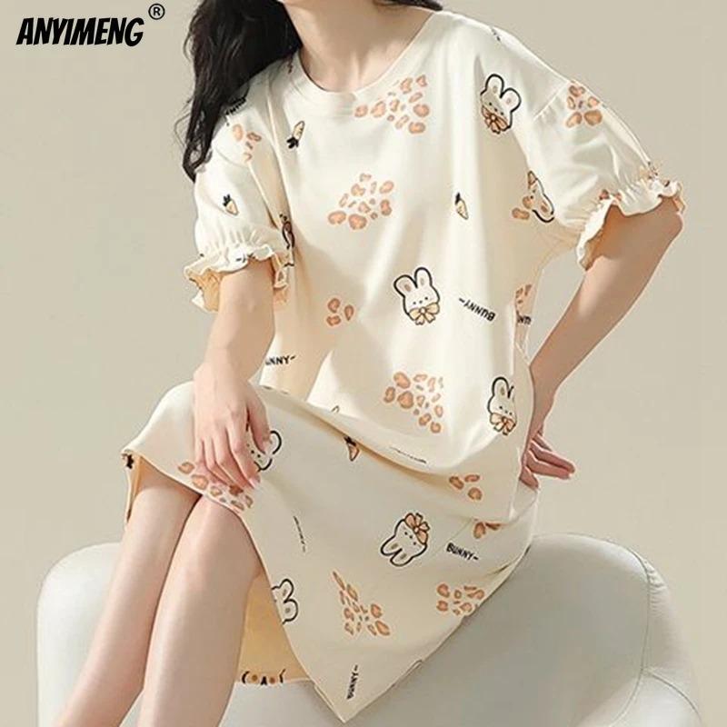 Robe de nuit d'été grande taille pour femme Marque neuve Antibactérienne Haute Qualité Chemise de nuit Manches courtes Pyjama Robe décontractée