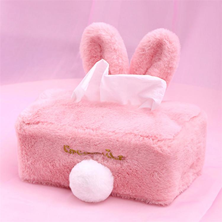 Sweet Color Pink White Plush Rabbit Tissue Box Durable Home Car Hotel Sofa Paper Tissue Holder Napkin Case Pouch Girl's Gift
