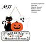 Seasonal Welcome Plaque Halloween Wood Door Sign, Pumpkin Ghost Black Cat Hanging Decor for Solid Craft Gift Front Door, Rustic Farmhouse Wall