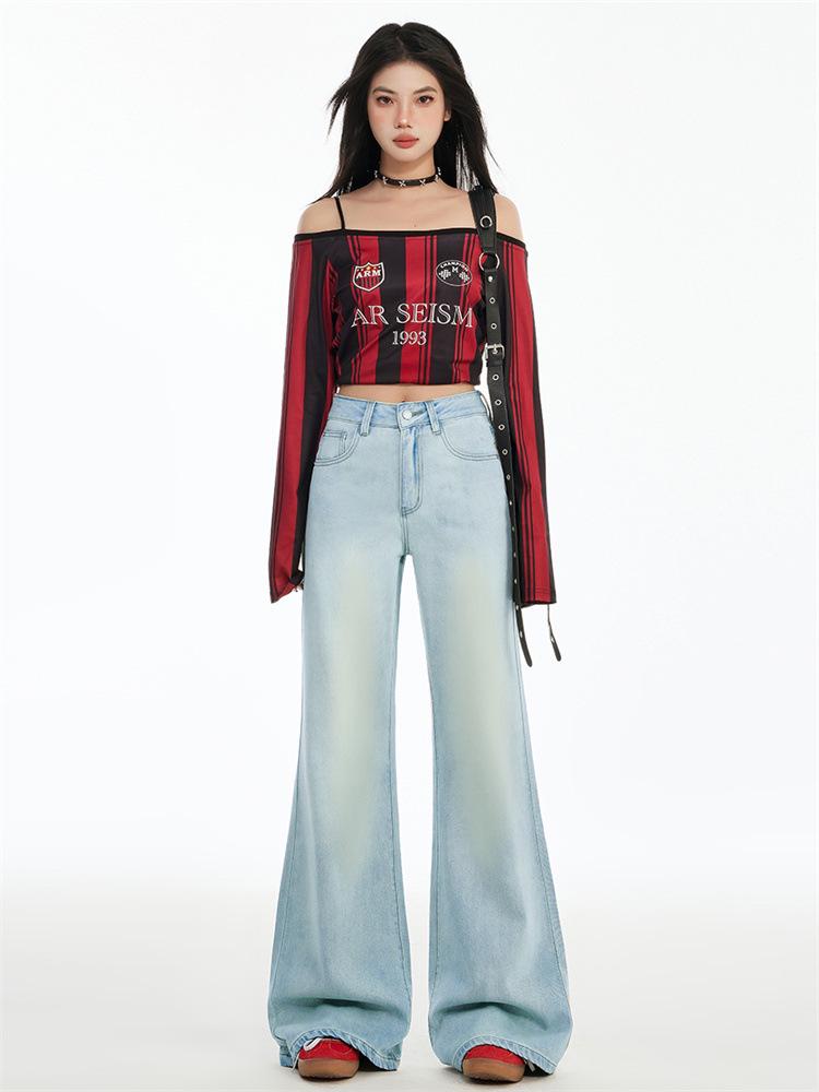 Women s Spring 2026 High-Waisted Retro Blue Bell Bottom Jeans XS