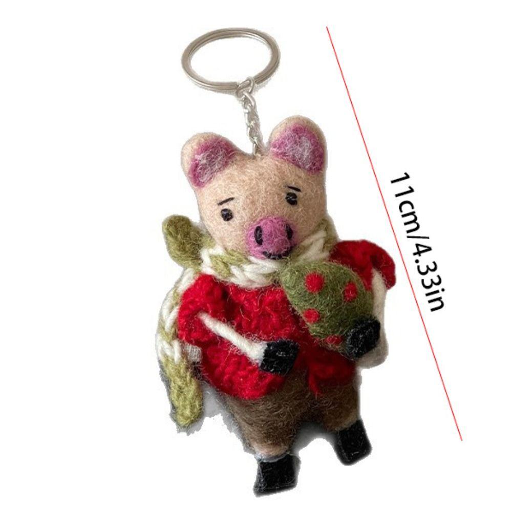 Rabbit Wool Felt Animal Pendant Little Pig Cartoon Keychain Cute Rabbit Keyring  Unisex