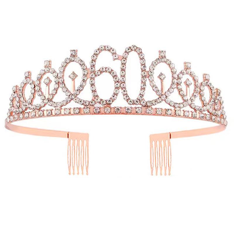 

Корона для дня рождения, розовое золото, инкрустированная бриллиантами, 10–100 лет, повязка на голову с номером, корона для волос, инкрустированная бриллиантами, корона на день рождения