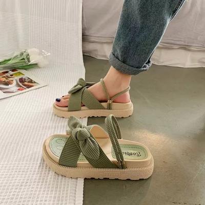 Moda Sandias De Tacon Internet Hot Damskie Buty Lato Styl Wróżki 2024 Nowe Popraw Moda Platforma Rzymskie Damskie Sandały Płaskie Buty