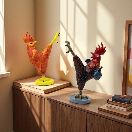 Kung Fu Rooster Statue Resin Drunk Chicken Figurine Table Art Rooster Sculpture for Home Office Desk Shelf Indoor Outdoor Decor Housewarming Gift