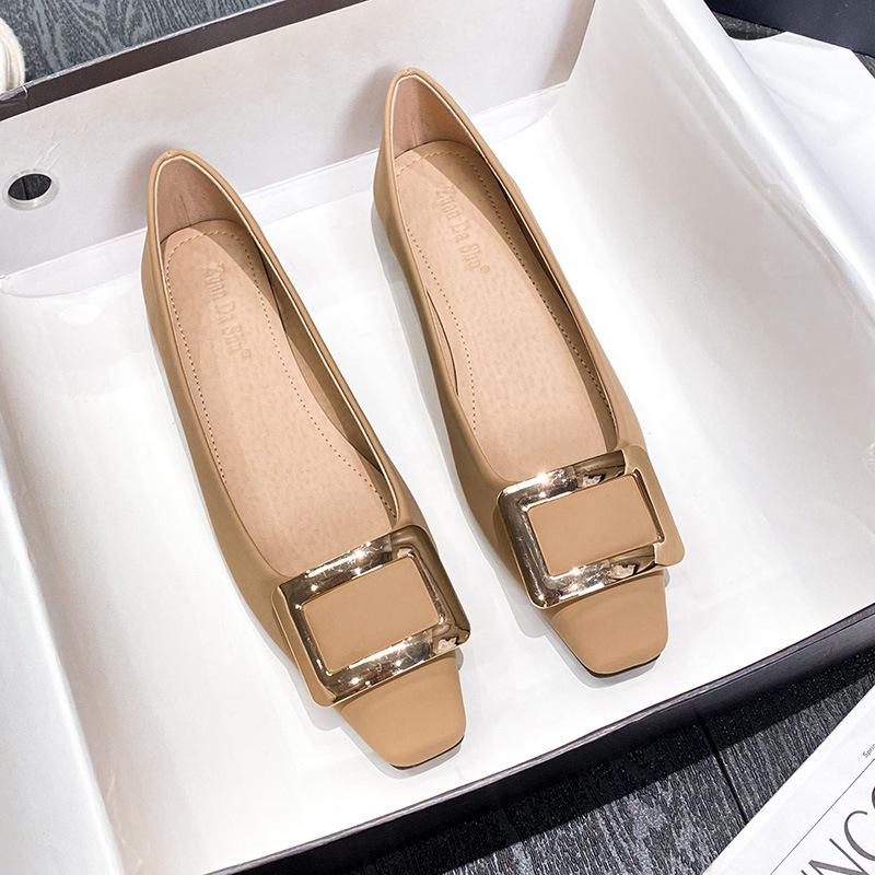 Euro New Women Flat Shoes Designer Square Toe Leather Casual Shoes Comfortable Slip-on Loafers