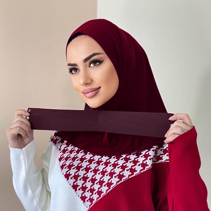 Sofort tragbarer Vollschleier-Innen-Instant-Hijab für Damen, Mädchen, Frauen mit Bindebändern und Knöpfen, Premium-Qualität Jersey-Schal