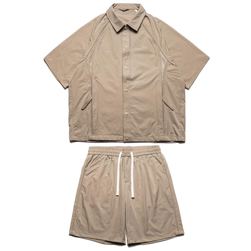 

Модные летние шорты комплекты мужские винтажная одежда дышащие тонкие куртки с коротким рукавом мужской комплект из 2 предметов 3XL хаки