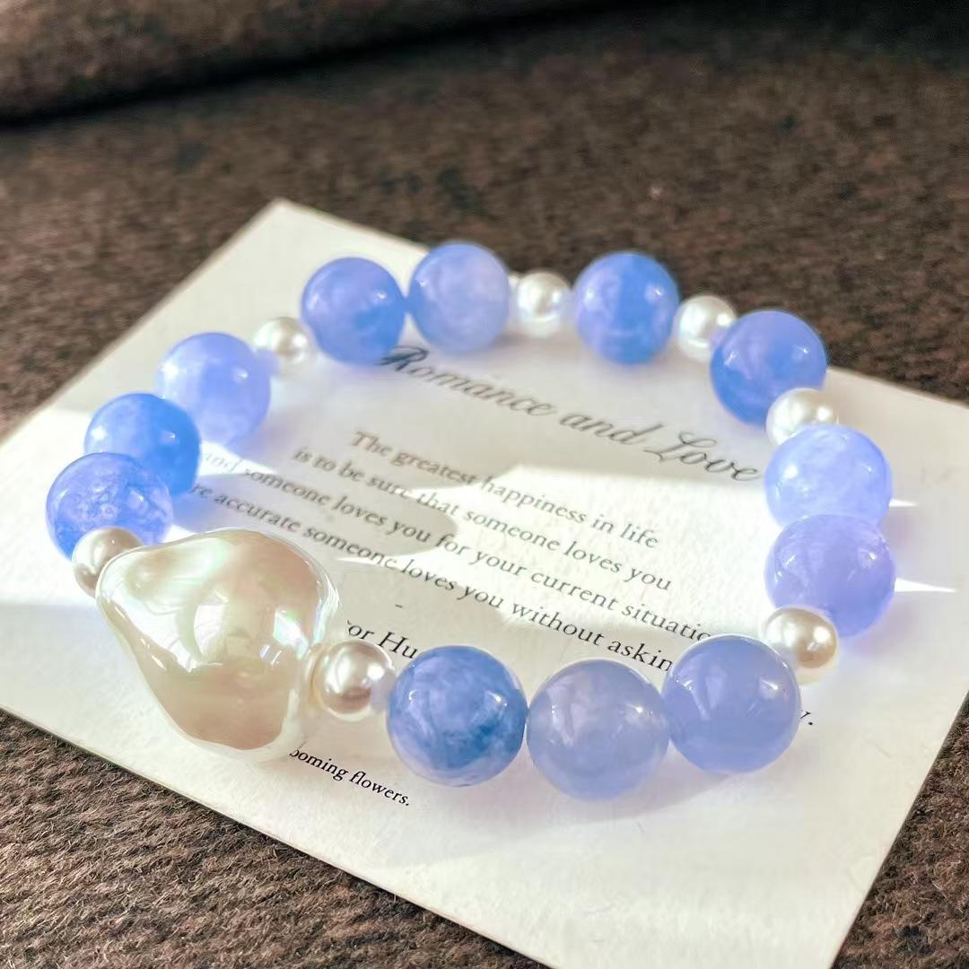 Vintage Blue Quartzite Artificial Baroque Pearl Bracelet Bracelet