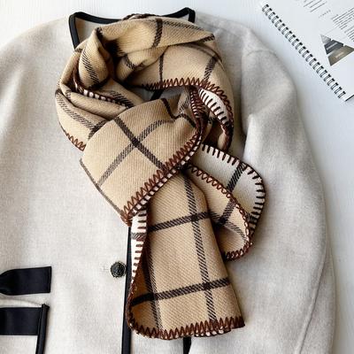 Doppelseitiger Schal für Damen im Herbst und Winter Koreanischer Stil Karierter Imitation Kaschmir Schal mit Rand Verdickt und Hochwertige Schal Trend