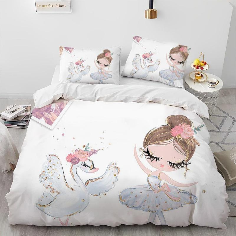 Girls Ballet Dance Duvet Cover Three-Piece Bedding 3D Printed Sheet Quilt Cover Pillowcase