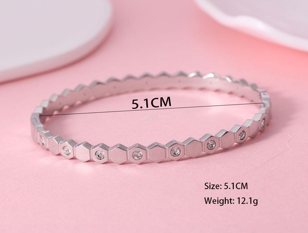 European Geometric Honeycomb Open Women's Stainless Steel Bracelet with Inlaid Rhinestones