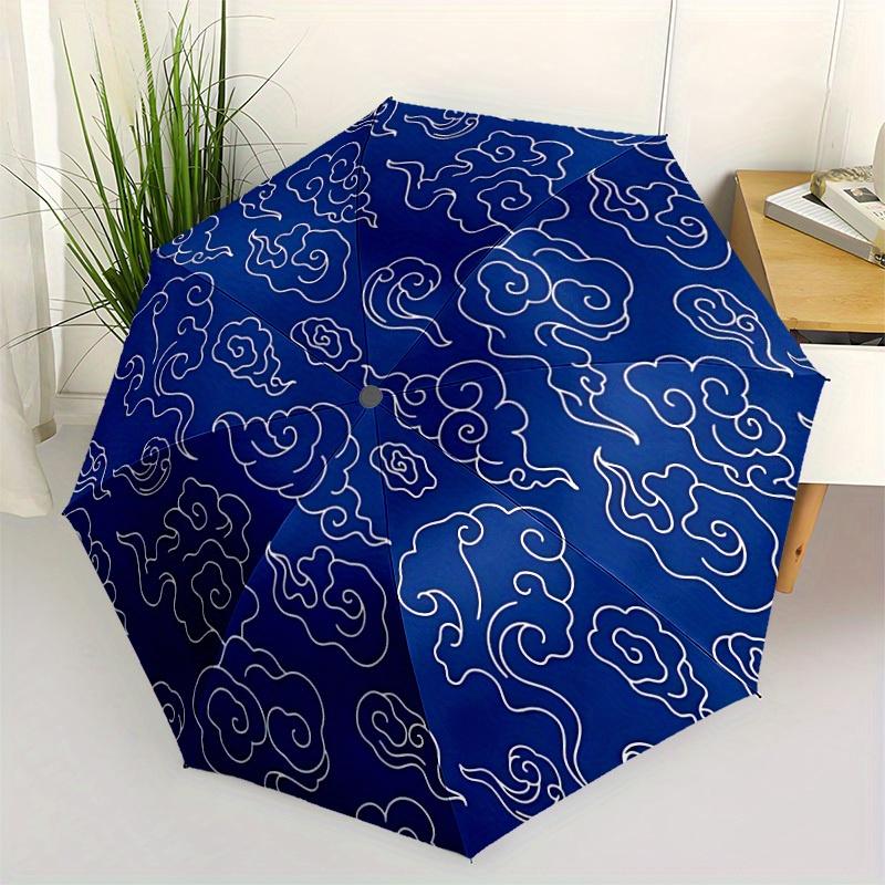 1pc Clouds Blue Automatic Open/close Folding Compact Umbrella, 8 Rib Sturdy Canopy, Lightweight Portable, Everyday Use, Gift,,088