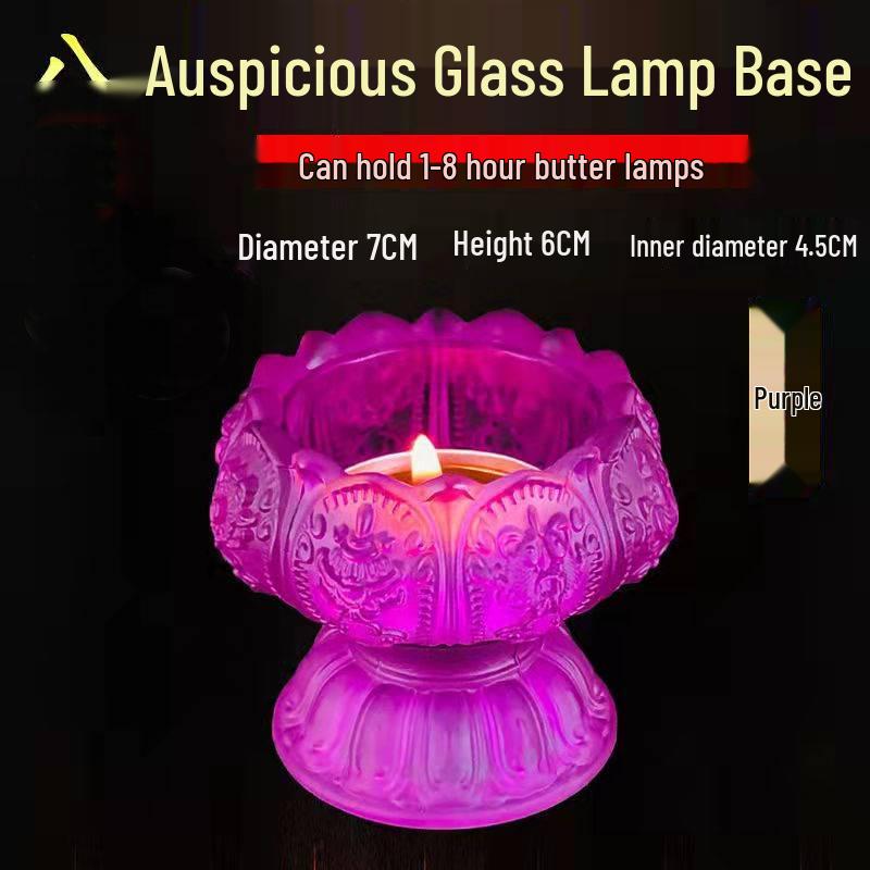 Colorful Lotus Crystal Glass Ghee Lamp Holder for Buddha Offering