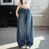 American Spice Girl Retro Blue Scimitar Jeans Women's Autumn and Winter High Waist Loose and Skinny Casual Wide Pants Vintage Wash Casual Denim Pants