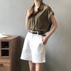 Women's White Shirt Summer Short Sleeved Design Sleeveless French Shirt Top