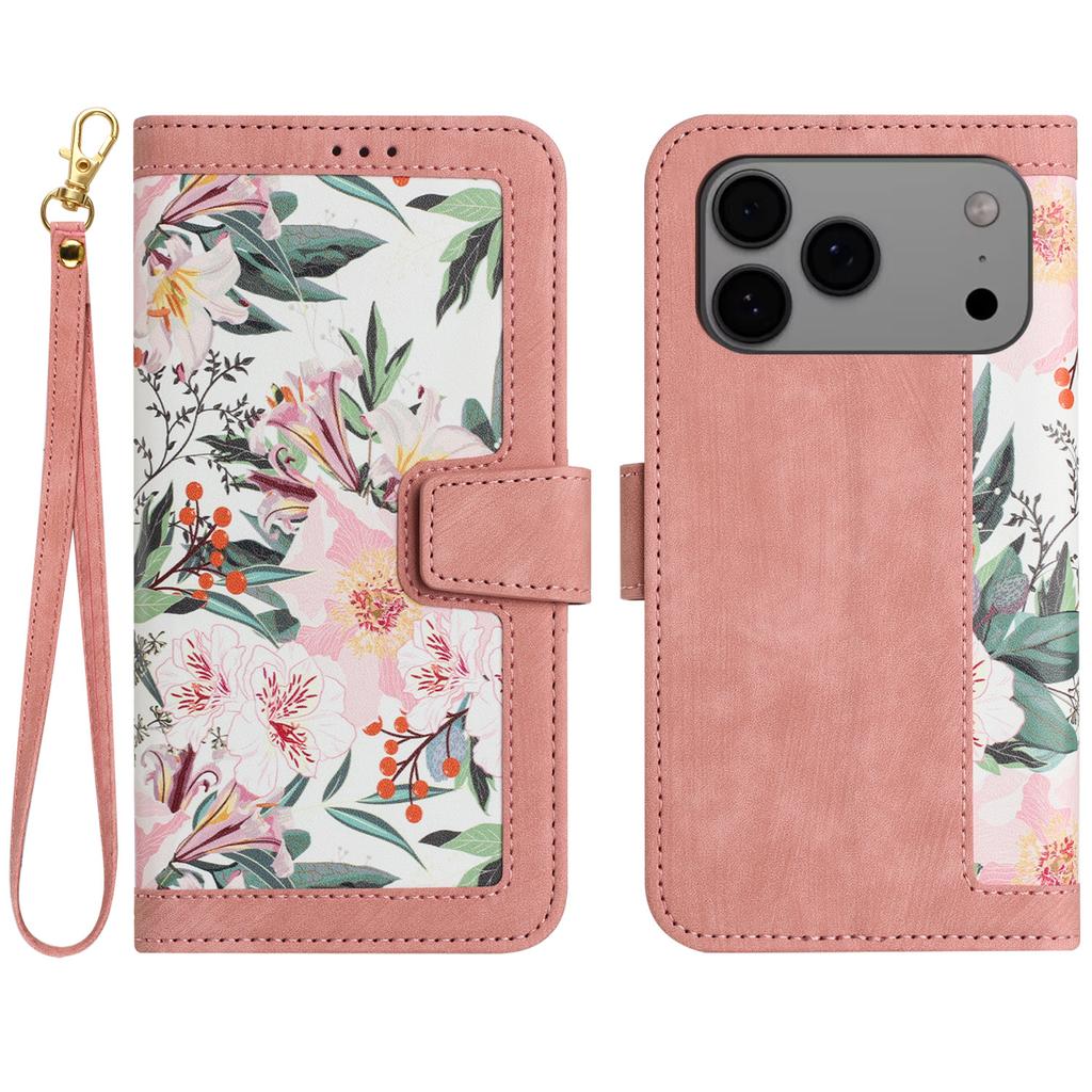 For iPhone 17 Pro Max Case PU Leather Floral Phone Cover with Card Slots