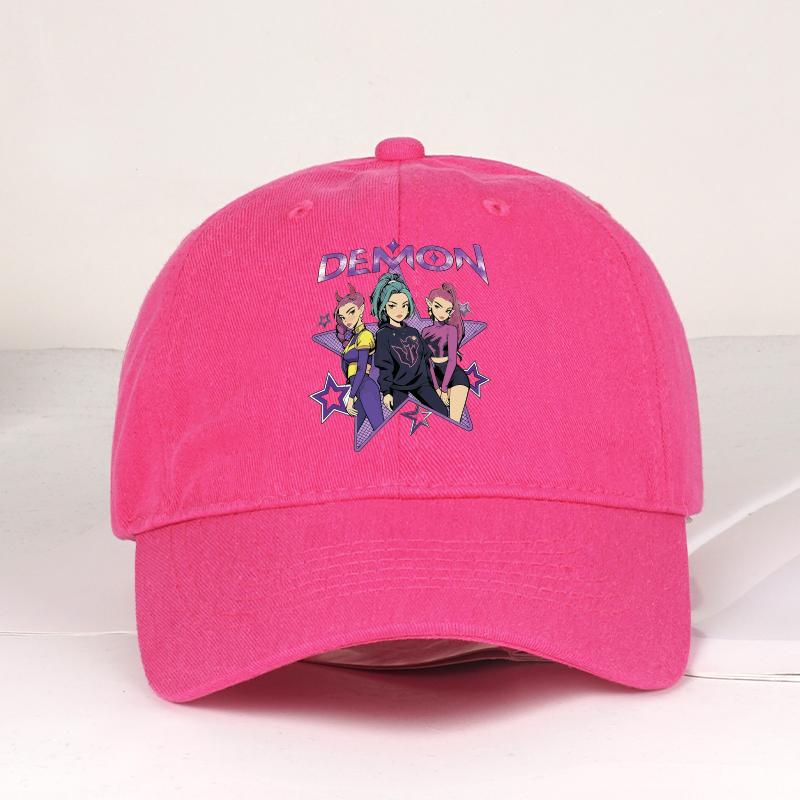 Demon Girl Group Cartoon Print Baseball Cap Men Women Y2K Streetwear Washed Cotton Adjustable Dad Hat Sun Hat