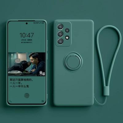 Silikonové pouzdro s držákem na prsten pro Samsung Galaxy A50 A70 A71 A53 A33 A32 A30 A52 A72 A42 A12 A22 A23 A13 A51 A73 A54 5G Tekutý kryt