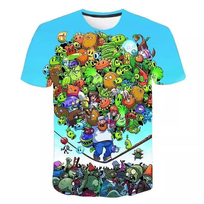 Summer New Plant Vs. Zombie Cartoon Crew Neck 3D Printing Trend T-shirt
