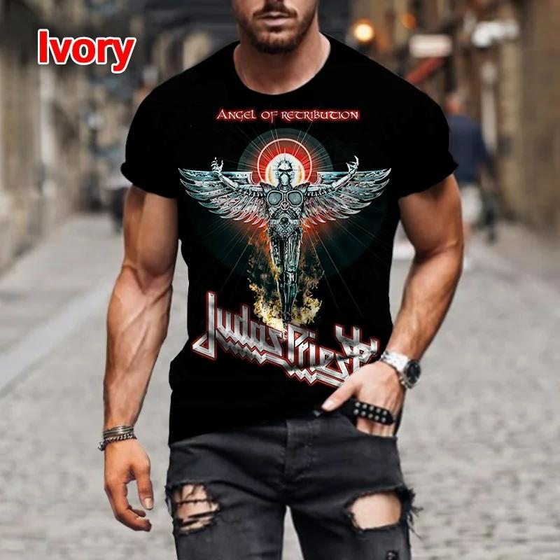 Camisetas Impressas em 3D da Banda New Rock Judas Priest Homens Mulheres Hip Hop Manga Curta Camiseta Tops Moda Streetwear Oversized Roupas Masculinas