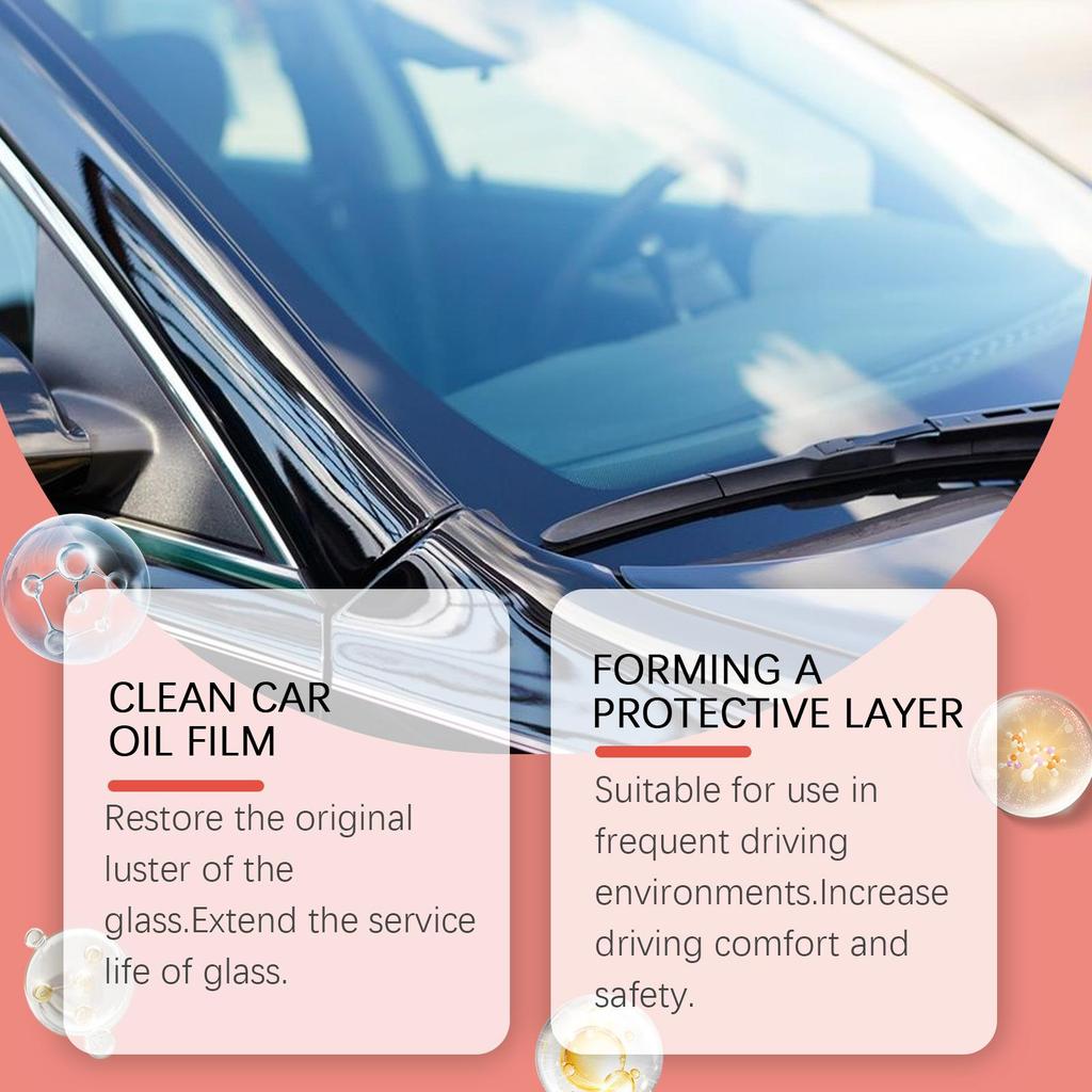 120ml Homonth Car Glass Glossy Powerful Car Windshield Cleaner Oil Film Remover Car Window Glass Cleaner Removes Dirt Car Cleaning Brush