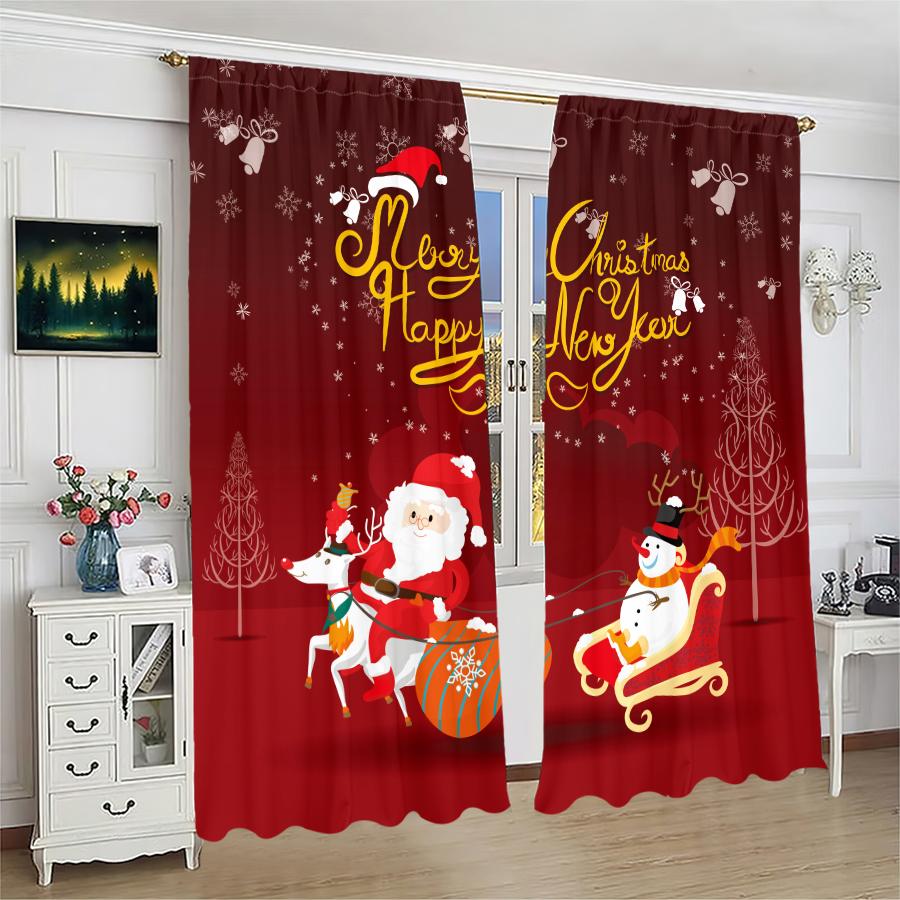 2PCS- Christmas Santa Claus Christmas tree pattern printed curtains   Christmas decorations   home decorations   room decorations