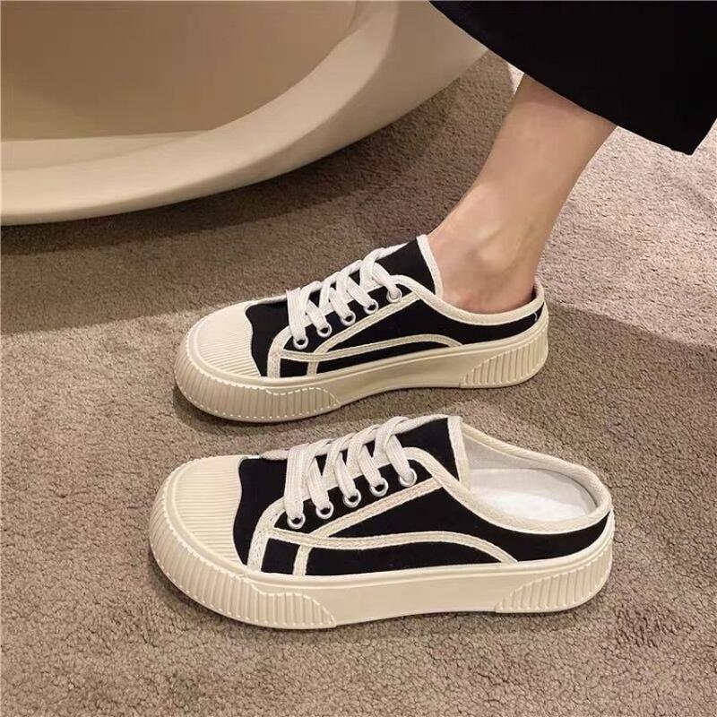 Baotou flat-soled slippers women's spring, summer and autumn canvas shoes soft-soled half slippers casual sports board shoes women's outer wear