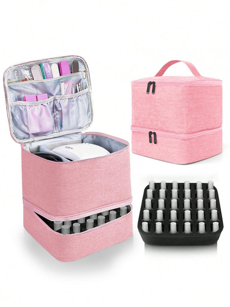 80Bottles Nail Polish Storage Bag Portable Cosmetic Large Shoulder Bag Organizer for Travel Nail Salon 3 Layer Essential Oil Bag