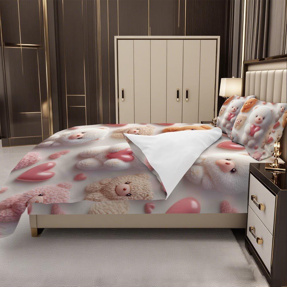 Lifesmells 2/3 st Bedårande Nallebjörn Hjärtmönster Påslakan Set Nallebjörn Hjärta Sängöverdrag Set Mysigt och Charmigt Sängkläder Set