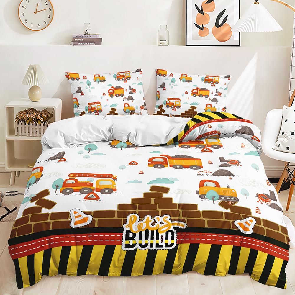 Three-Piece Construction Site Truck Decorative Quilt Cover Digital Printing Kit Bedding