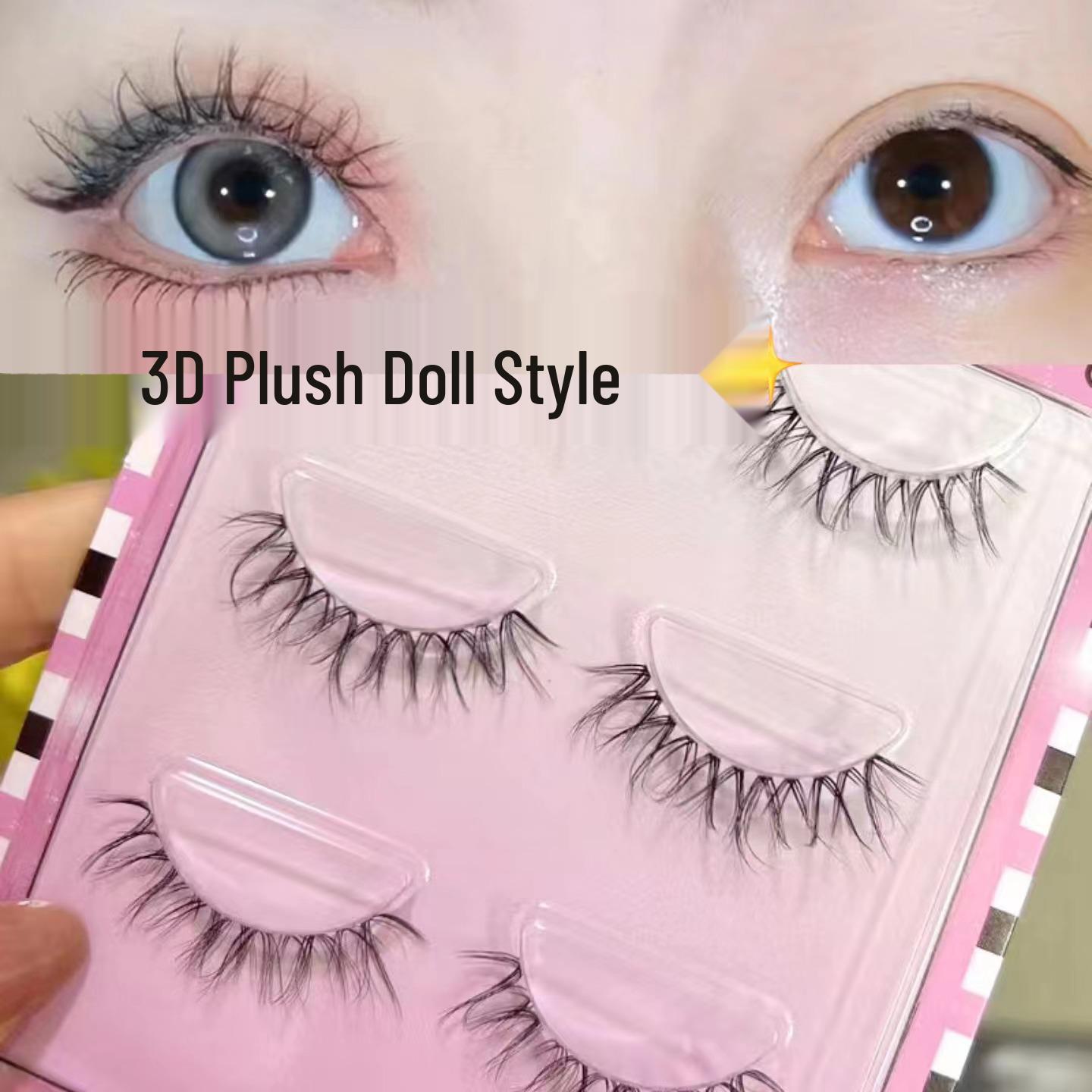 

Mengjie Fluffy Crossed Natural False Eyelashes Set - Three Pairs with Transparent Thin Stems