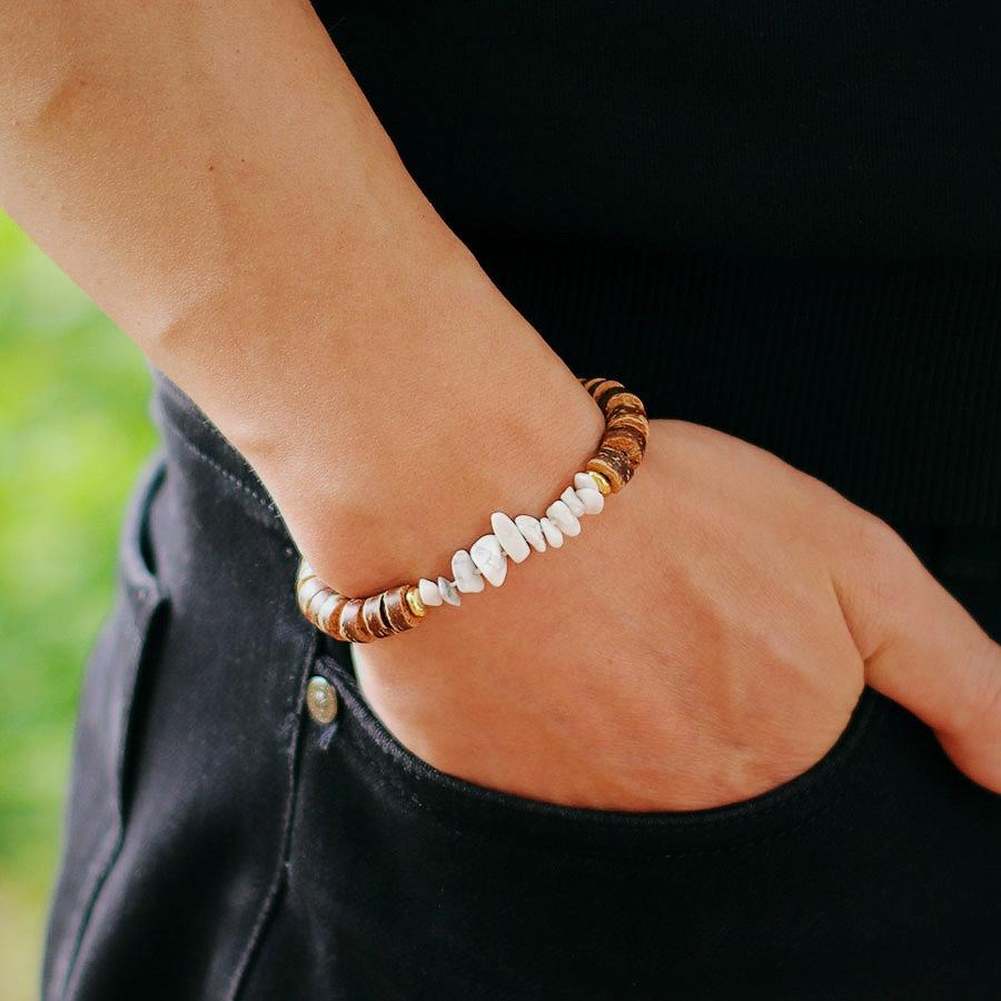 Natural Coconut Bead Bracelet For Men Irregular Tiger Eyes Obsidian Howlite Stone Braslet Prayer Meditation Accessories