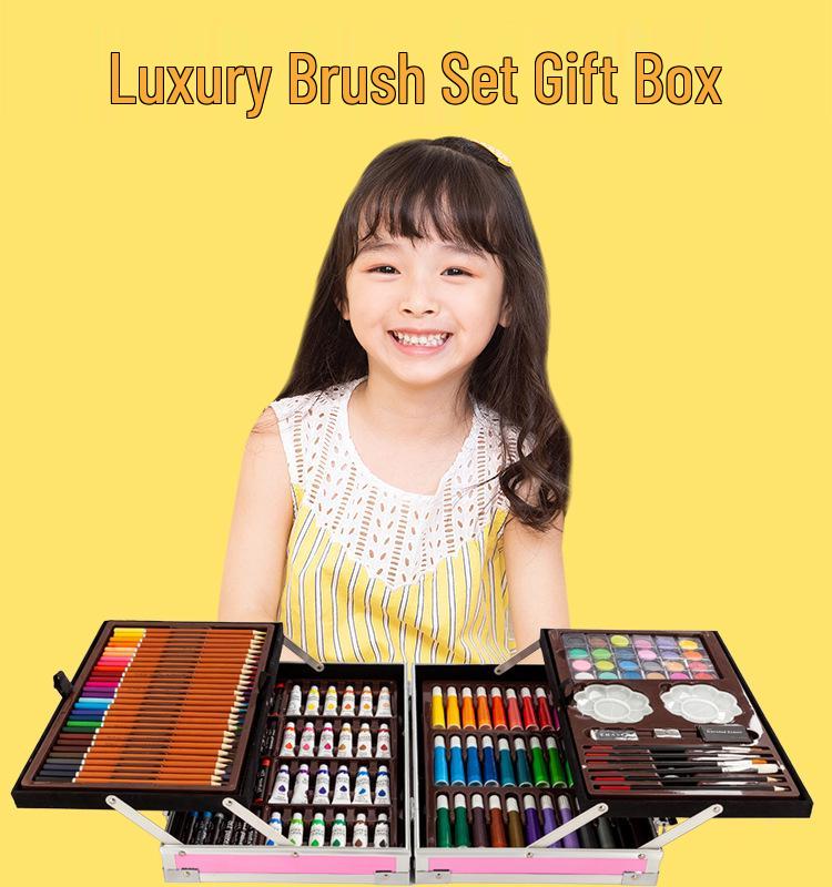 145-Piece Double-Layer Aluminum Box Paint Brush Set for Children's Art and Watercolor Painting Supplies