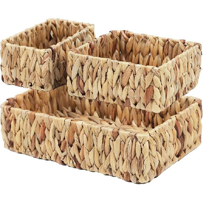 Плетеные корзины для организации, плетеные корзины для хранения на полки, корзины из ротанга (гиацинта) для хранения, декоративные корзины для полок в кладовую, набор WHB-3P
