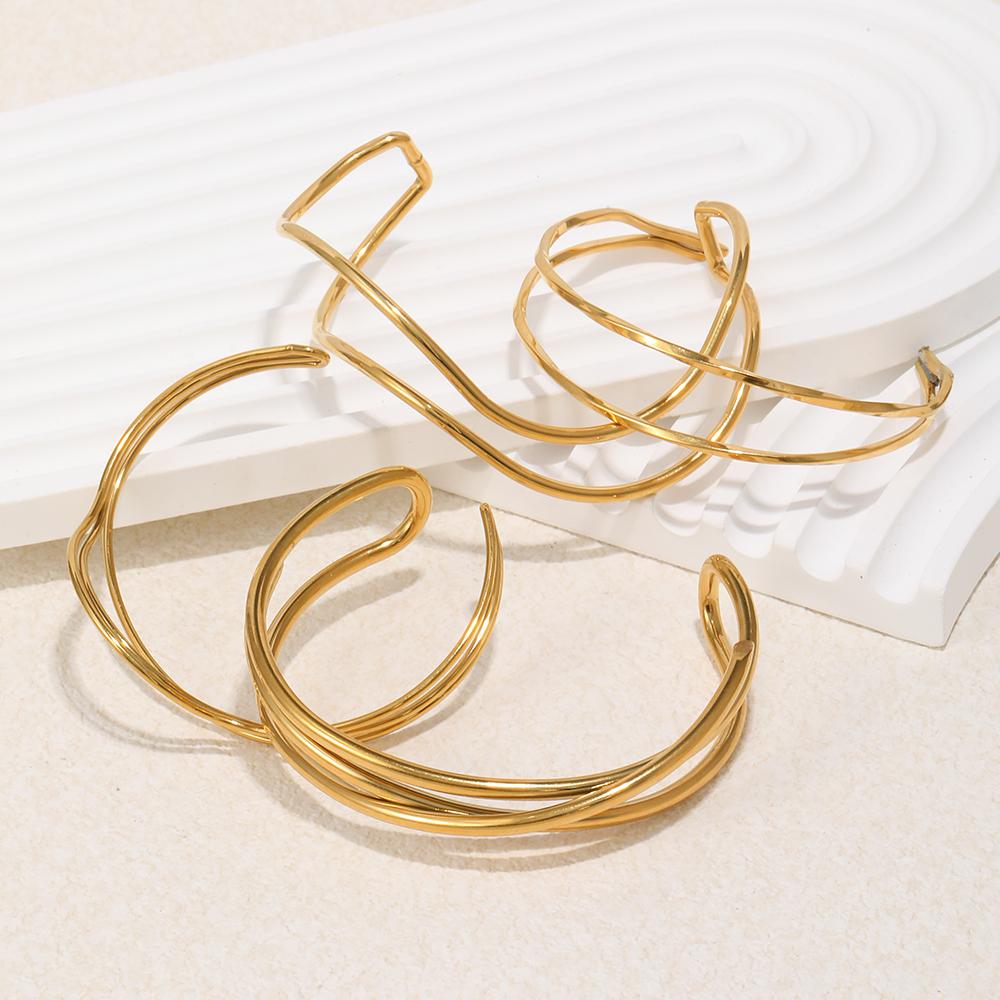 MamacitaSlay 316L Stainless Steel Wave Shaped Cuff Bracelet 18K Gold Plated Waterproof Wrist Jewelry Women's Creative Bracelet