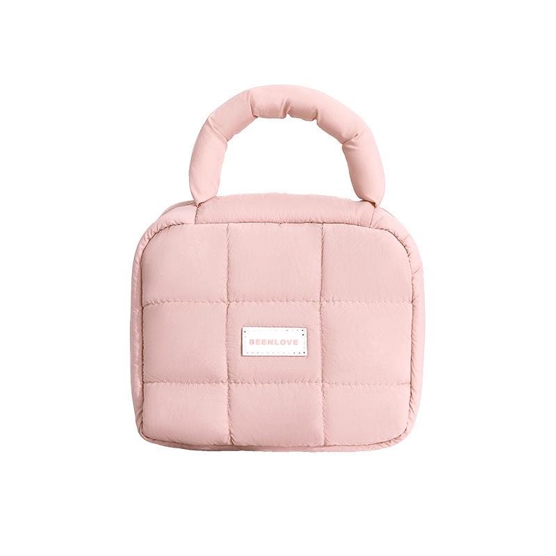 Candy Color Puff Handbag: Women's Large Capacity Makeup Storage Bag