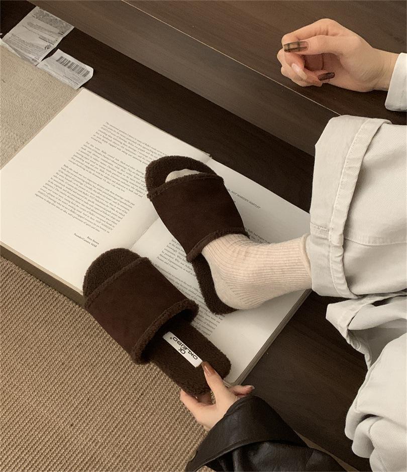 Niche Fluffy Slippers Fluffy 2025 Temperament Leopard Print Retro Fashion Lazy Soft Bottom Comfortable Home One-word Drag