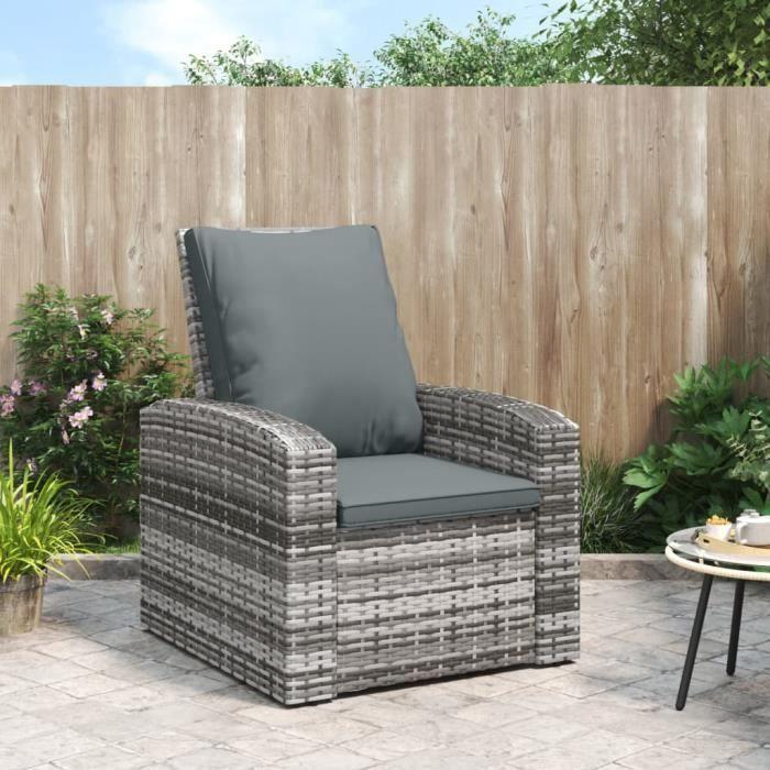 VidaXL Garden Recliner with Cushions Grey Wicker 364104
