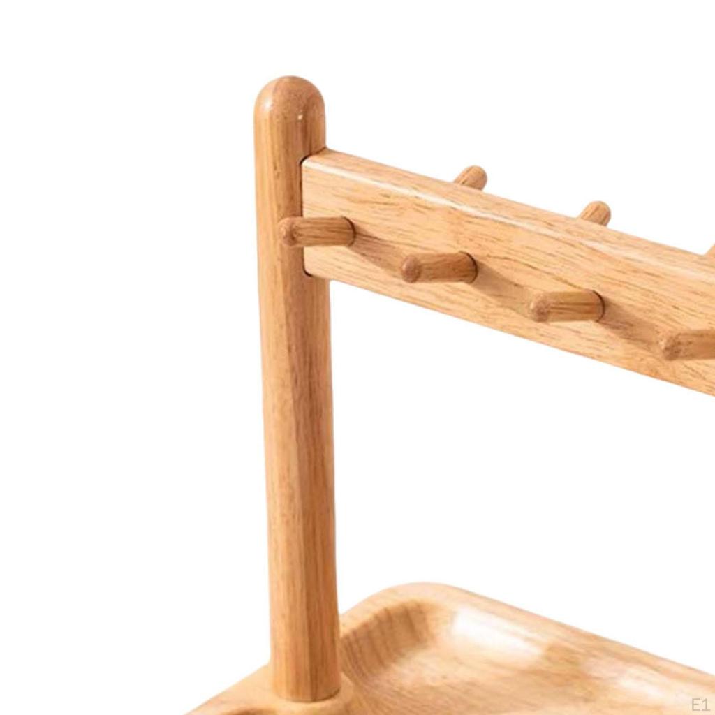 Desktop Key Holder Jewelry Organizer Stand Elegant Versatile Wood Rack with Hooks for Countertop