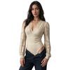 Damen Body Spitze V-Ausschnitt Langarm Bodysuits für Damen Sexy Oberteile