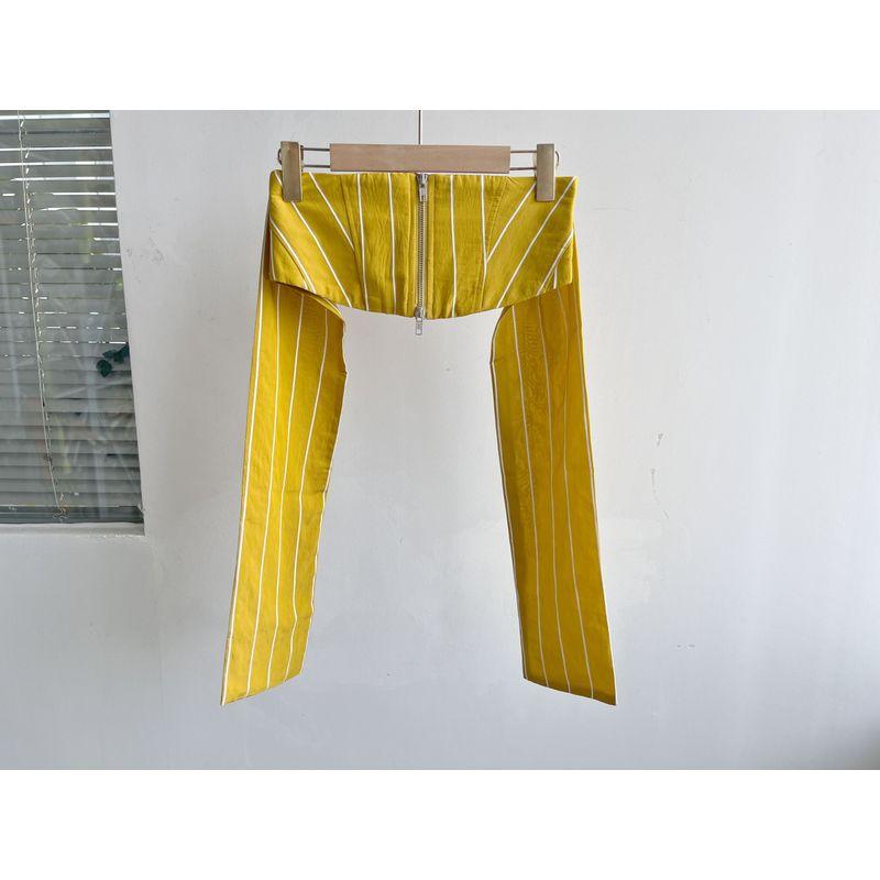 

Север 2A-48 Японская этническая группа Модная тонкая бандажная лента с высокой талией Рукав-колокол Вертикальная полоска Венская рубашка H25-2 Yellow Belt F