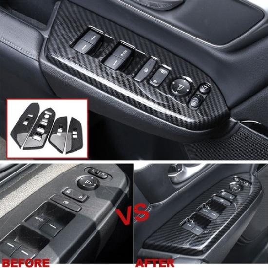 4pcs For 17-21 Honda CRV Accessories Carbon Fiber Door Armrest Panel Trim Covers