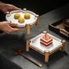 Nordic Creative Steak Plate Ceramic Dessert Cake Display Plate with Wooden Frame Family Party Barbecue Plate Kitchen Tableware