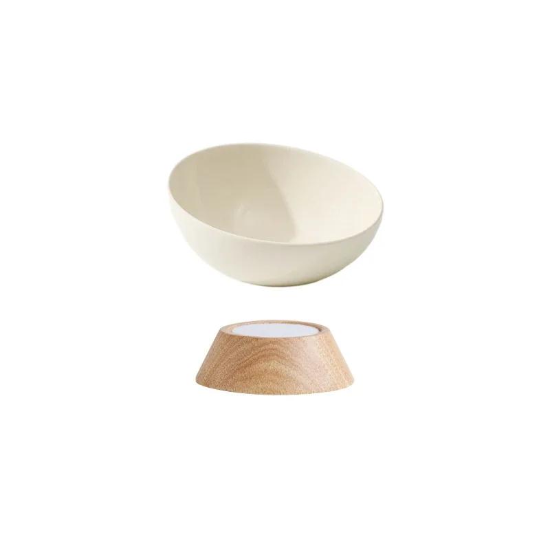 Cat Tilted Ceramic Bowl Small Dogs Elevated Food Water Feeders Pet Drinking Eating Supplies with Wooden Stand