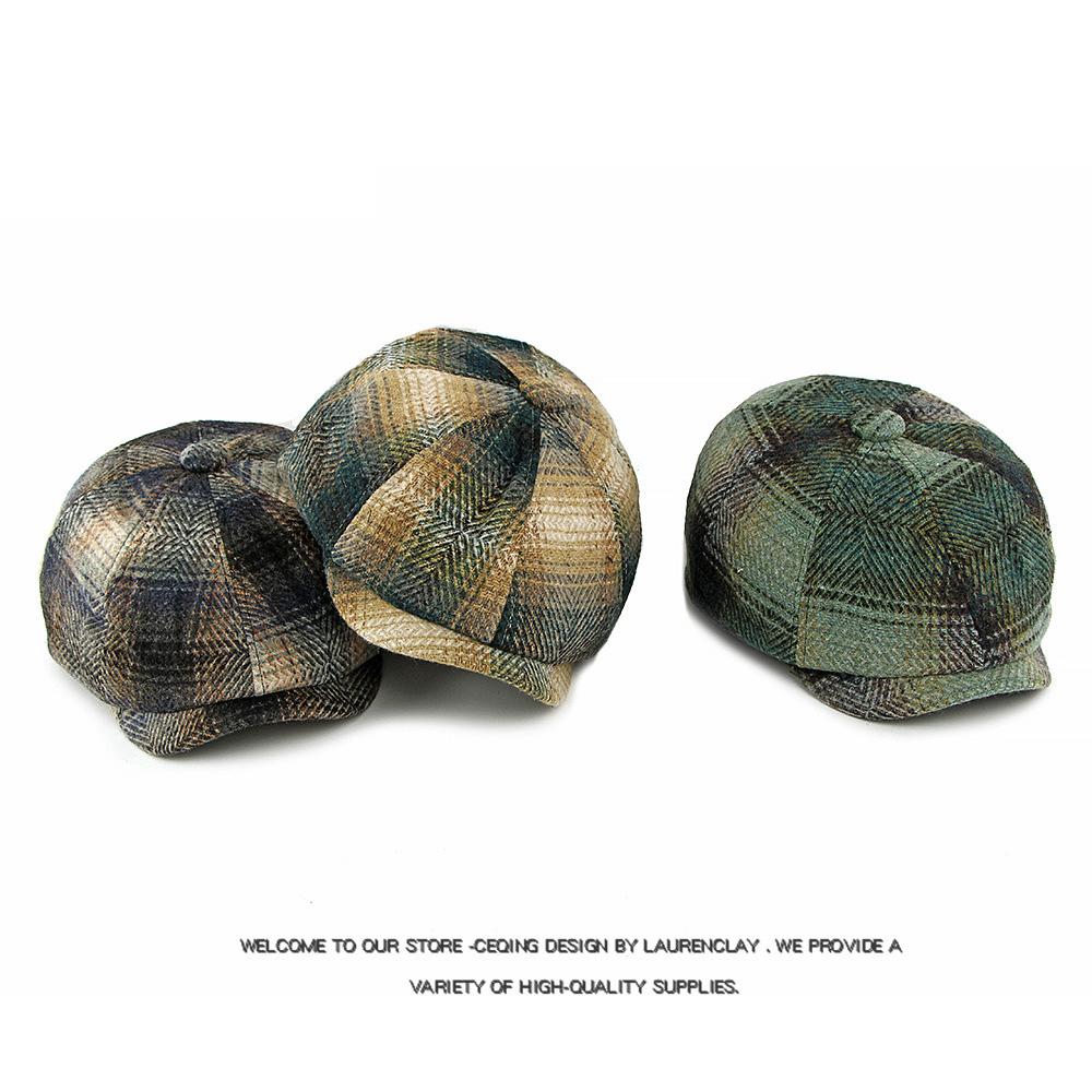 Høst Vinter Ull Gradient Åttekantet Hatt Menn Britisk Vintage Hatt Avisgutthett