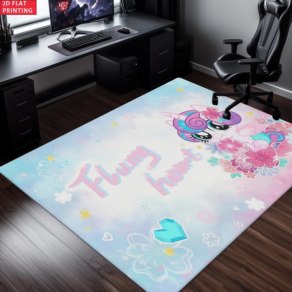 Cute Cartoon Pony Area Rug,Starry Gradient Theme Non-slip Floor Mat,Decorative Carpet for Kids Room Bedroom,Washable Home Gift