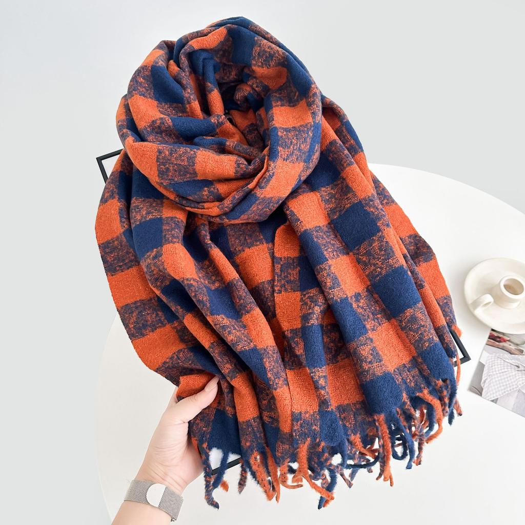 Autumn Winter Women Preppy Knit Scarf Lady Men Sweet Casual Plaid Tassel Scarve Wrap Shawl Femme Male Unisex Fashion Korean New