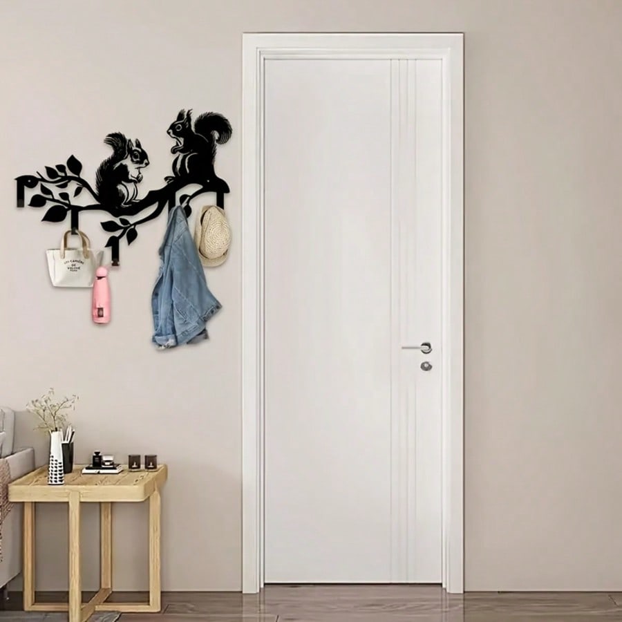 Bohemian Squirrel Metal Wall Art Key Holder Rustic Decor Nature Inspired Gift