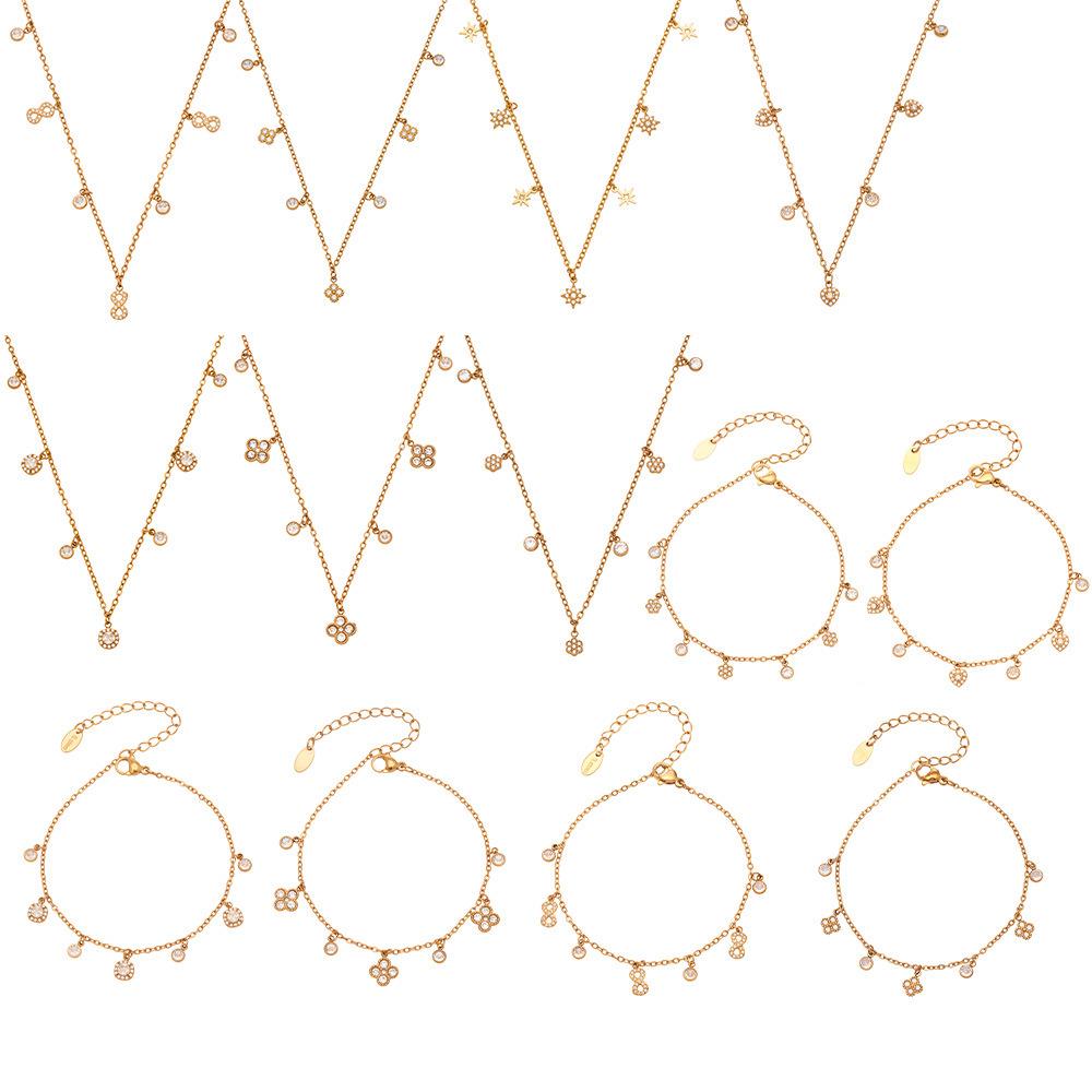 European & American Fashion DIY Multi-Accessory Set: Small 8-Shaped Flower with Full Rhinestones & 5A Zircon Necklace and Bracelet Combination